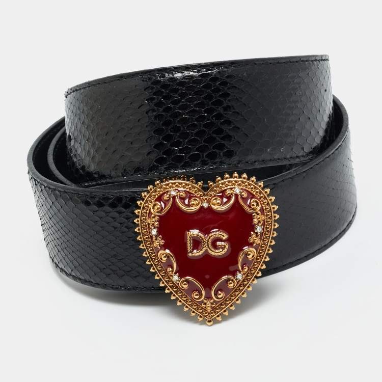 Pre Owned Dolce & Gabbana Devotion 85 CM Buckle Belt Black Snakeskin