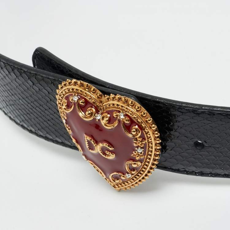 Pre Owned Dolce & Gabbana Devotion 85 CM Buckle Belt Black Snakeskin