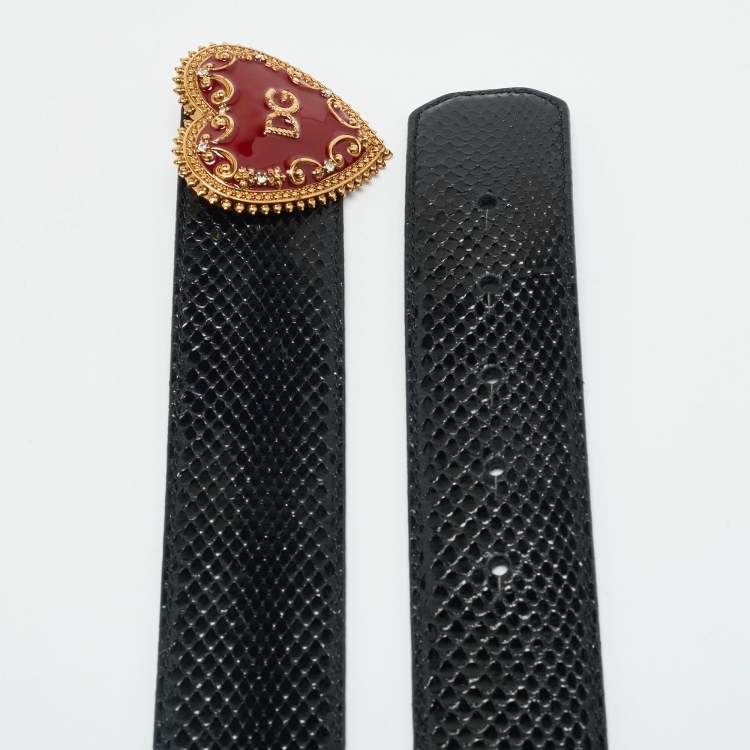 Pre Owned Dolce & Gabbana Devotion 85 CM Buckle Belt Black Snakeskin