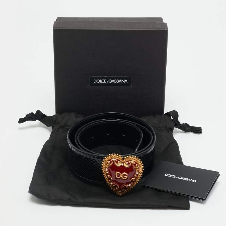 Pre Owned Dolce & Gabbana Devotion 85 CM Buckle Belt Black Snakeskin