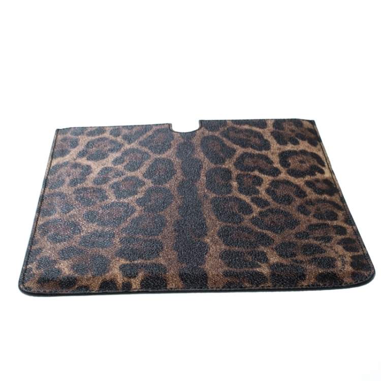 Pre Owned Dolce & Gabbana Brown Leopard Print Coated Canvas Ipad Case