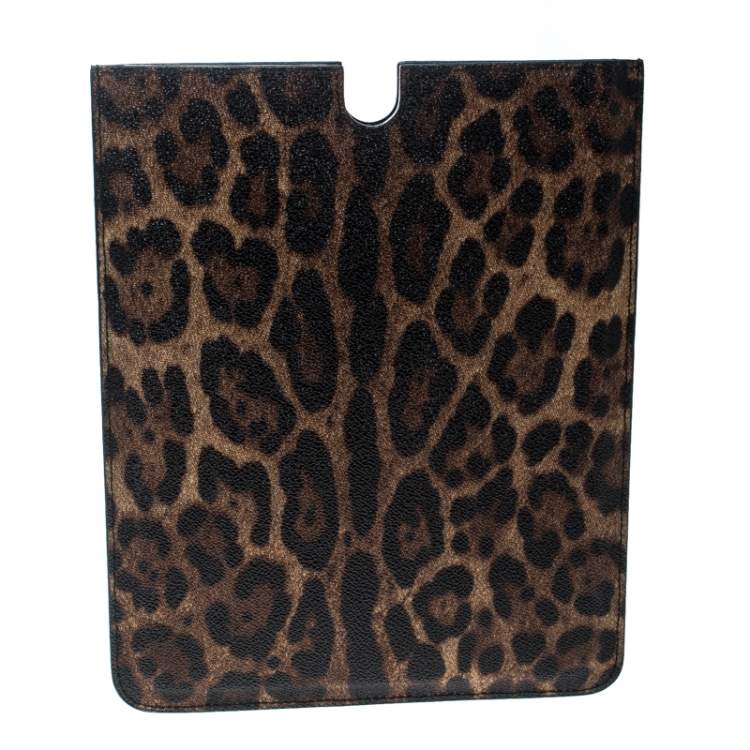 Pre Owned Dolce & Gabbana Brown Leopard Print Coated Canvas Ipad Case