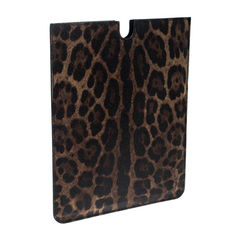 Pre Owned Dolce & Gabbana Brown Leopard Print Coated Canvas Ipad Case