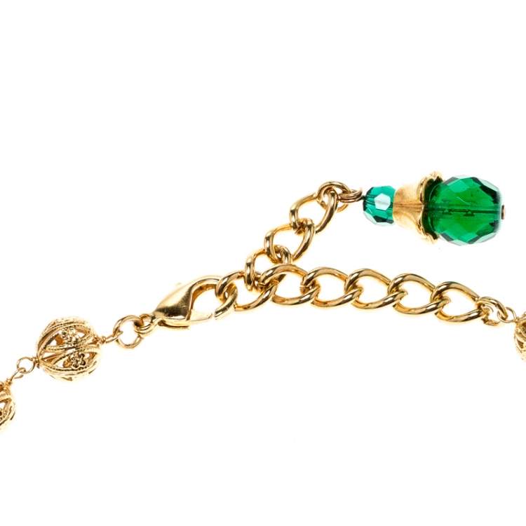 Pre Owned Dolce & Gabbana Multicolor Crystal Gold Tone Filigree Beaded Charm Necklace