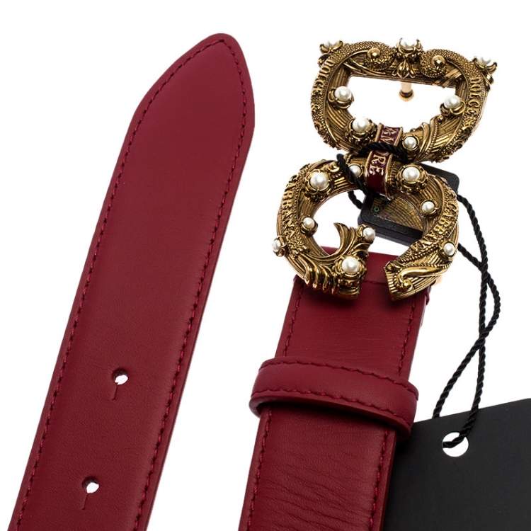 Pre Owned Dolce & Gabbana Red Leather DG Amore Belt 80CM