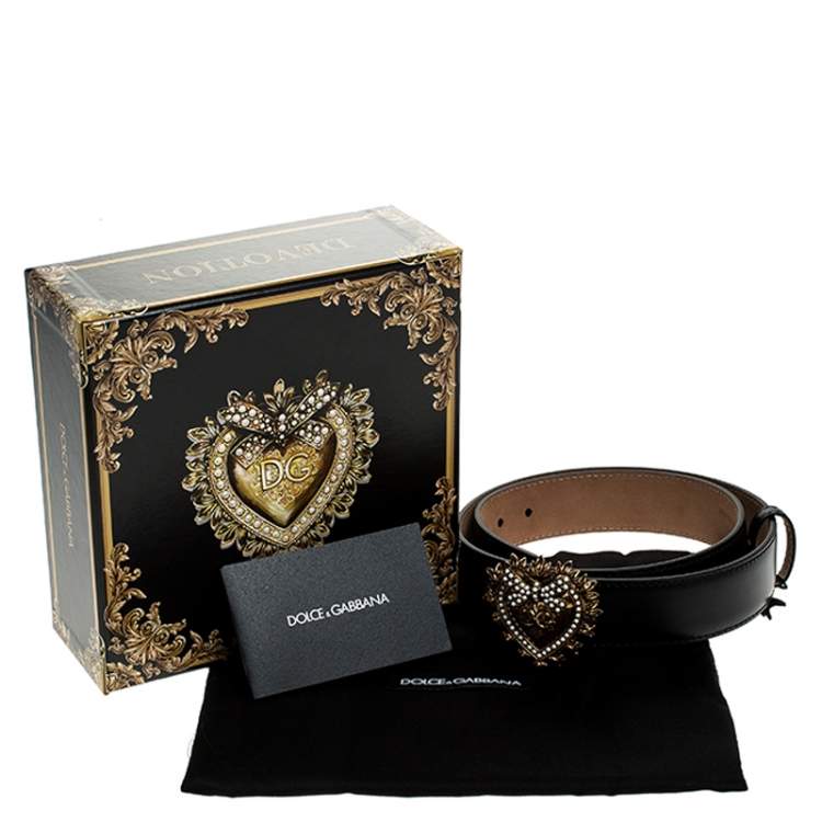 Pre Owned Dolce & Gabbana Black Leather Devotion Heart Buckle Belt 75cm