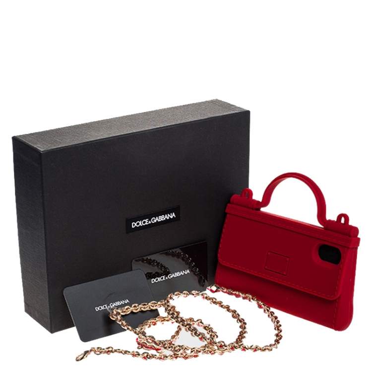 Pre Owned Dolce & Gabbana Red Rubber Sicily iPhone X - XS Chain Case
