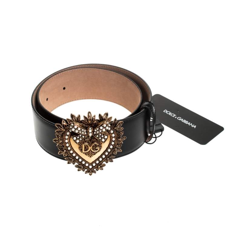 Pre Owned Dolce & Gabbana Black Leather Devotion Belt 80CM