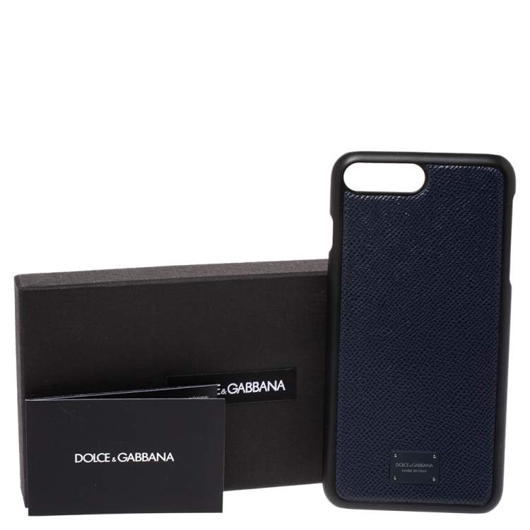 Pre Owned Dolce & Gabbana Navy Blue Leather iPhone 7/8 Plus Case