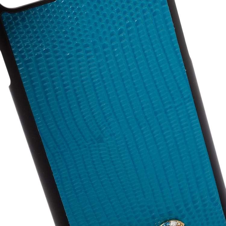 Pre Owned Dolce & Gabbana Blue Lizard Effect Leather Crystal Logo iPhone 7 Cover