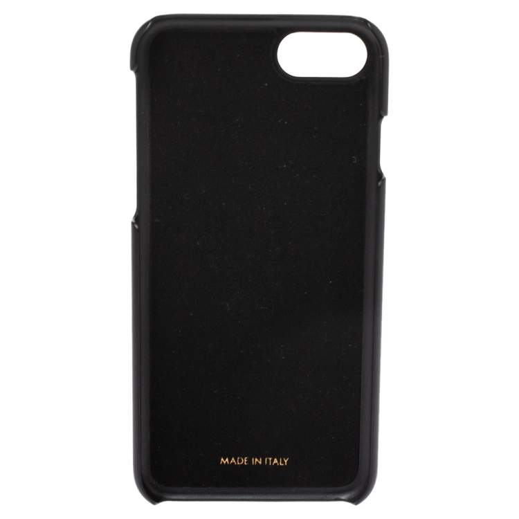 Pre Owned Dolce & Gabbana Blue Lizard Effect Leather Crystal Logo iPhone 7 Cover