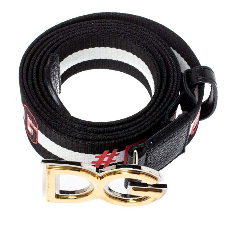 Pre Owned Dolce & Gabbana Black/White Nylon DG Millennials Belt Size 105