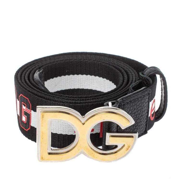 Pre Owned Dolce & Gabbana Black/White Nylon DG Millennials Belt Size 105