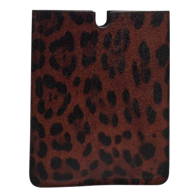 Dolce & Gabbana Black/Brown Leopard Print Coated Canvas iPad Case