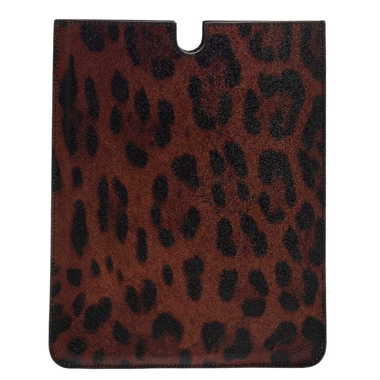 Dolce & Gabbana Black/Brown Leopard Print Coated Canvas iPad Case