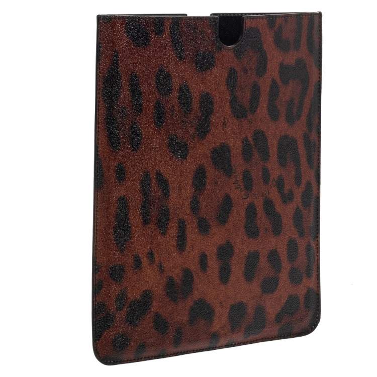 Dolce & Gabbana Black/Brown Leopard Print Coated Canvas iPad Case
