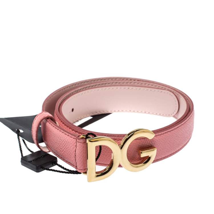 Pre Owned Dolce & Gabbana Pink Leather DG Buckle Belt 75 CM