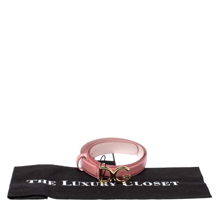 Pre Owned Dolce & Gabbana Pink Leather DG Buckle Belt 75 CM