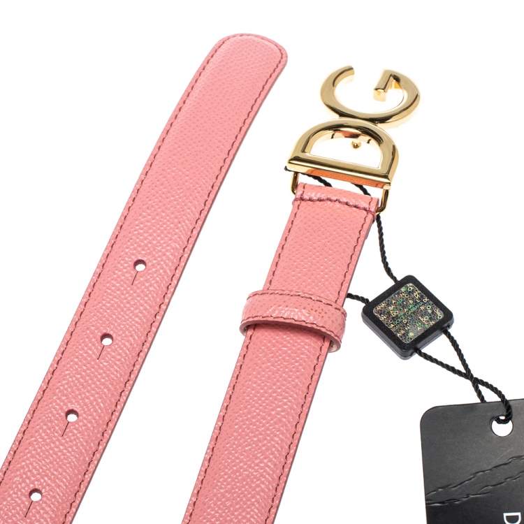 Pre Owned Dolce & Gabbana Pink Leather DG Buckle Belt 75 CM
