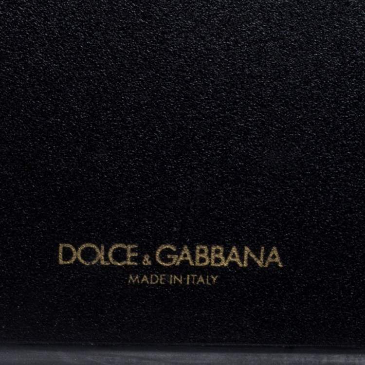Pre Owned Dolce & Gabbana Black Leather Crystal Logo iPhone 12 Case