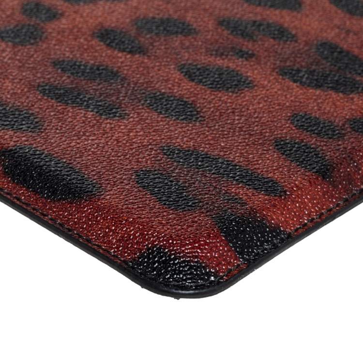 Pre Owned Dolce & Gabbana Black/Brown Leopard Print Coated Canvas iPad 2 Case