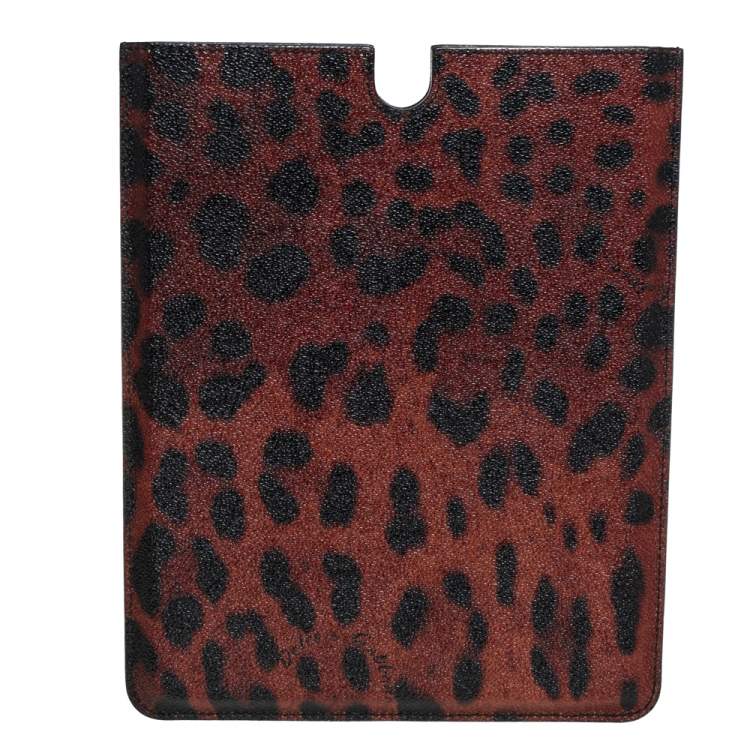 Pre Owned Dolce & Gabbana Black/Brown Leopard Print Coated Canvas iPad 2 Case