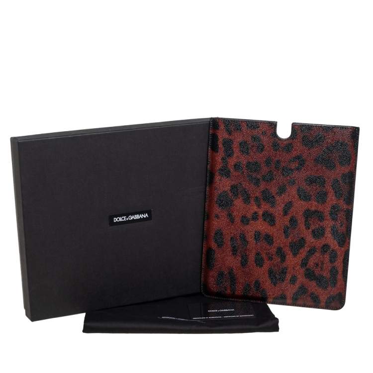 Pre Owned Dolce & Gabbana Black/Brown Leopard Print Coated Canvas iPad 2 Case