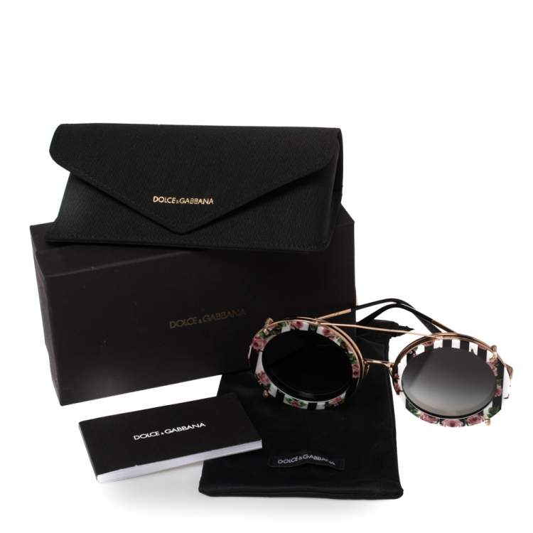 Pre Owned Dolce & Gabbana Rose Gold/Floral Print DG 2198 Round Gradient Sunglasses