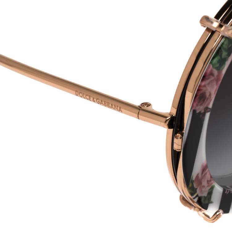 Pre Owned Dolce & Gabbana Rose Gold/Floral Print DG 2198 Round Gradient Sunglasses