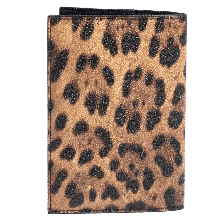 Pre Owned Dolce & Gabbana Brown/Black Animal Print Coated Canvas Passport Holder
