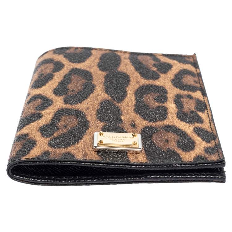 Pre Owned Dolce & Gabbana Brown/Black Animal Print Coated Canvas Passport Holder