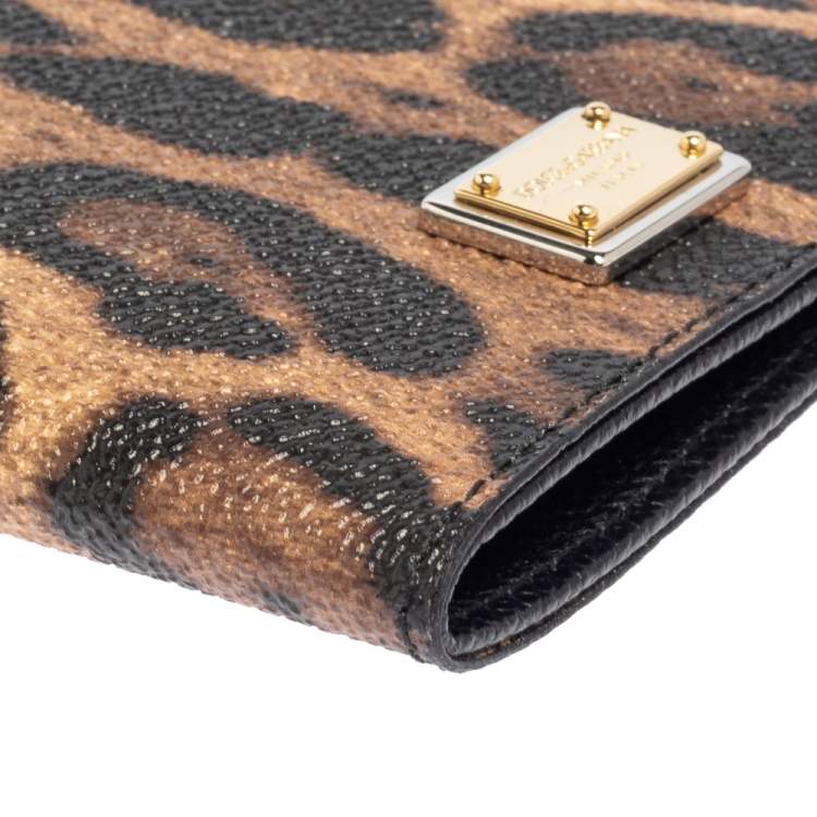 Pre Owned Dolce & Gabbana Brown/Black Animal Print Coated Canvas Passport Holder
