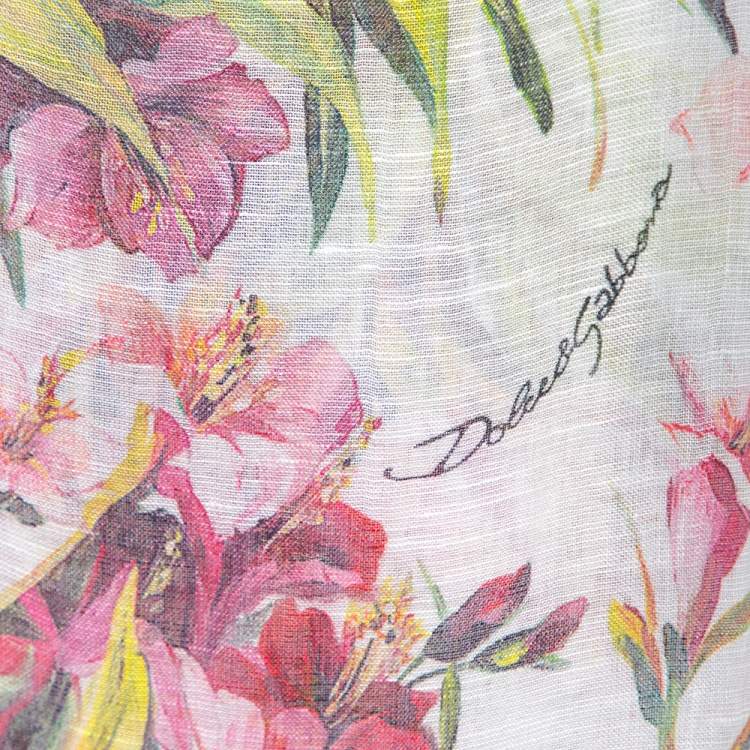 Pre Owned Dolce & Gabbana White Floral Printed Modal & Linen Scarf