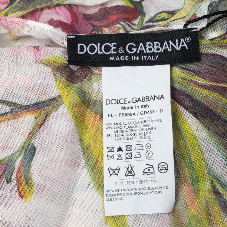 Pre Owned Dolce & Gabbana White Floral Printed Modal & Linen Scarf