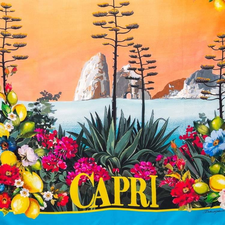 مملوكة مسبقًا Dolce & Gabbana Multicolored Capri Print Silk Square Scarf 