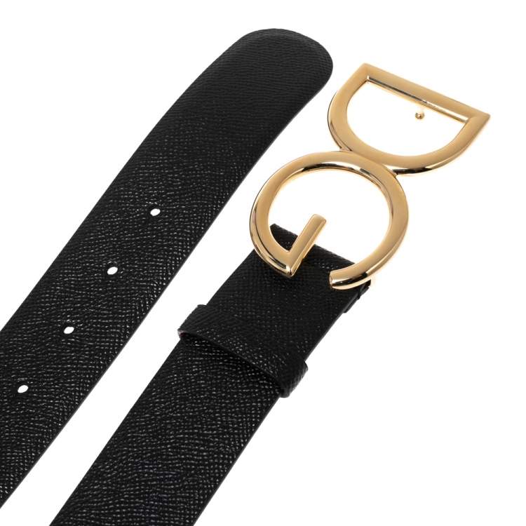 Pre Owned Dolce & Gabbana Black/Pink Leather DG Logo Buckle Belt 90M