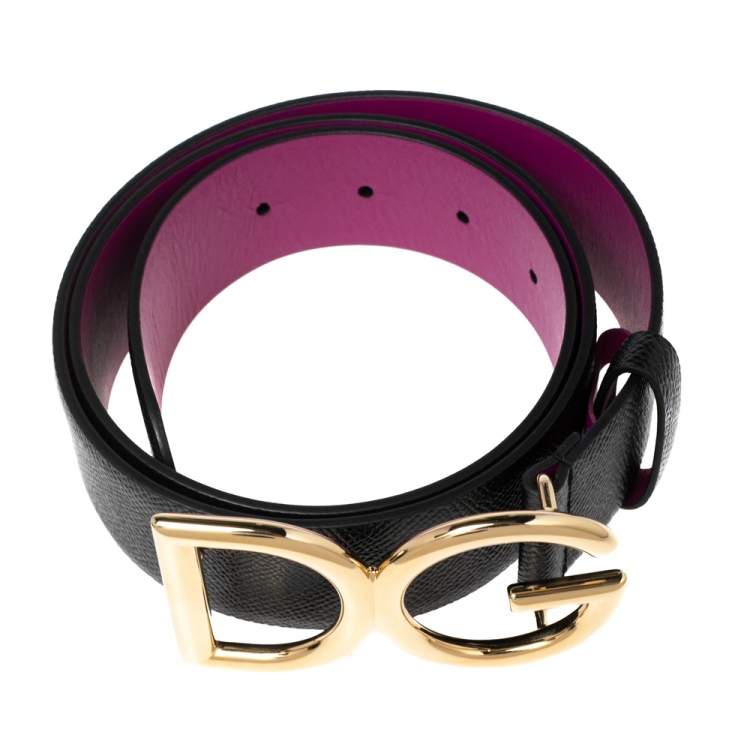 Pre Owned Dolce & Gabbana Black/Pink Leather DG Logo Buckle Belt 90M