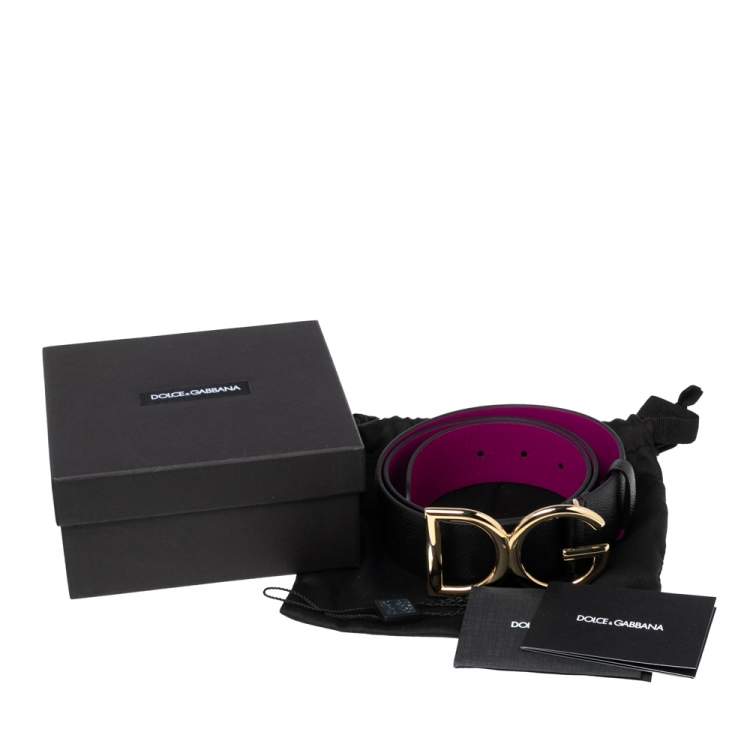 Pre Owned Dolce & Gabbana Black/Pink Leather DG Logo Buckle Belt 90M
