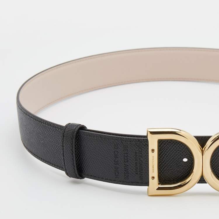 Pre Owned Dolce & Gabbana Black/Light Pink Leather DG Logo Reversible Belt 90 CM