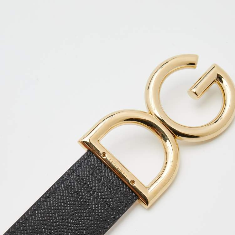 Pre Owned Dolce & Gabbana Black/Light Pink Leather DG Logo Reversible Belt 90 CM