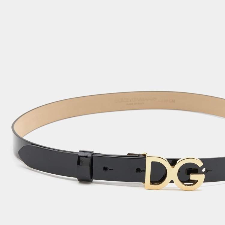 Pre Owned Dolce & Gabbana Black Patent Leather DG Logo Slim Belt 69CM