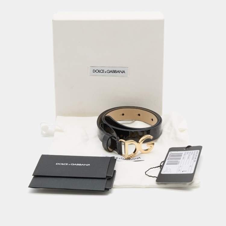 Pre Owned Dolce & Gabbana Black Patent Leather DG Logo Slim Belt 69CM