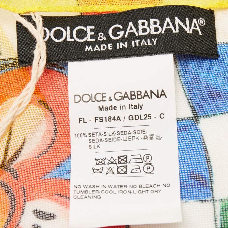 Pre Owned Dolce & Gabbana Yellow Majolica Print Silk Gauze Scarf 