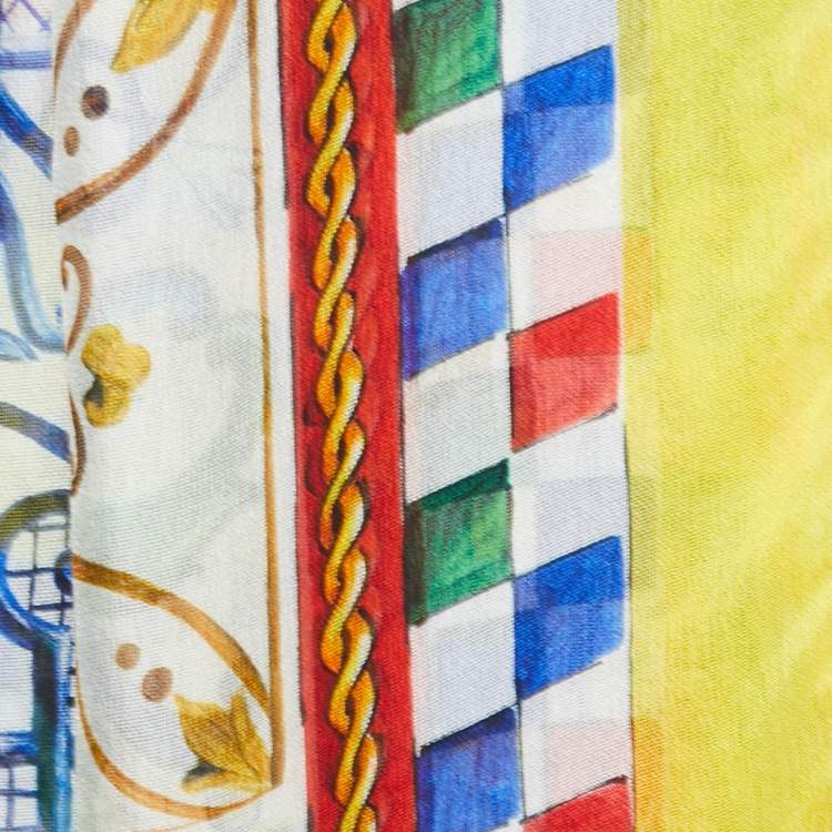 Pre Owned Dolce & Gabbana Yellow Majolica Print Silk Gauze Scarf 