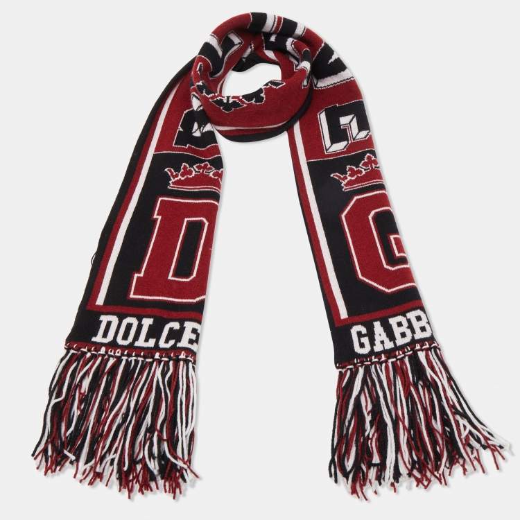 Pre Owned Dolce & Gabbana Maroon/Black Logo Royal Love Cashmere Knit Stole