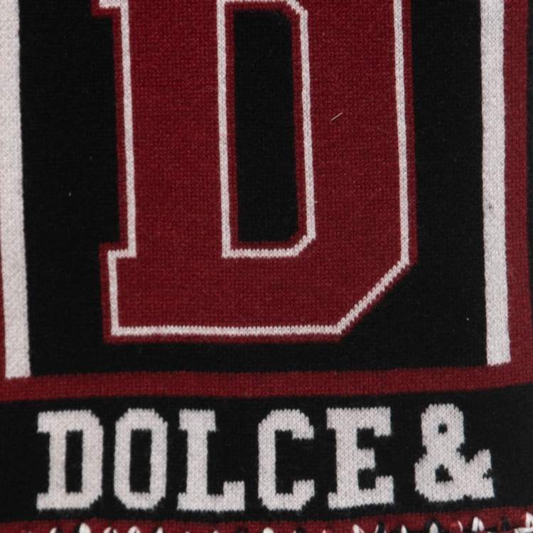 Pre Owned Dolce & Gabbana Maroon/Black Logo Royal Love Cashmere Knit Stole