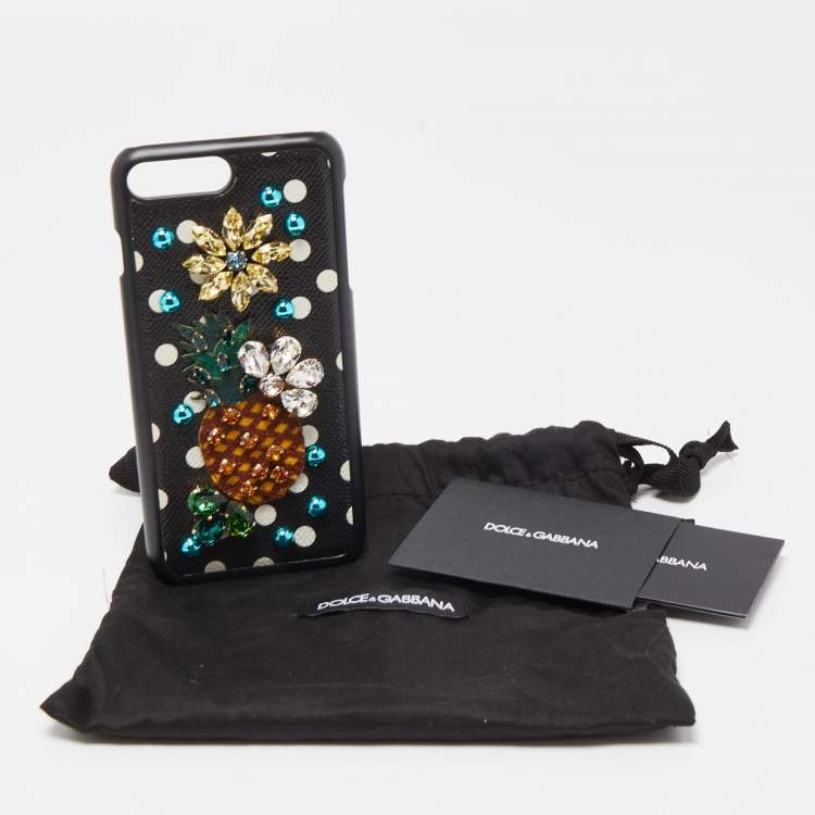 Pre Owned Dolce & Gabbana Black Polkadot Crystal Embellished Leather iPhone 7 Plus Case