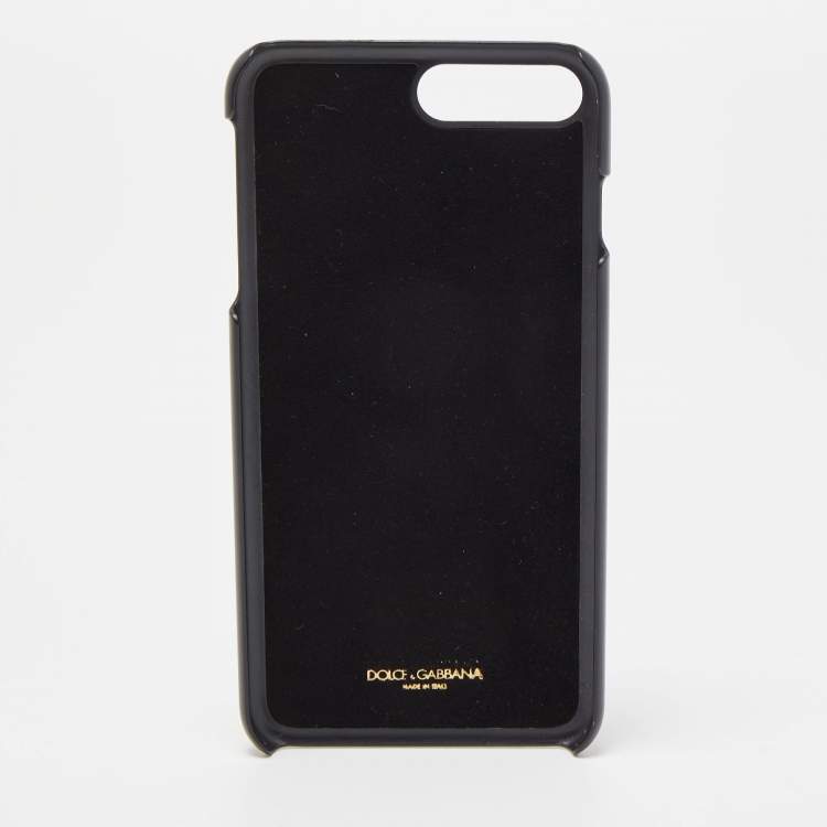 Pre Owned Dolce & Gabbana Black Polkadot Crystal Embellished Leather iPhone 7 Plus Case