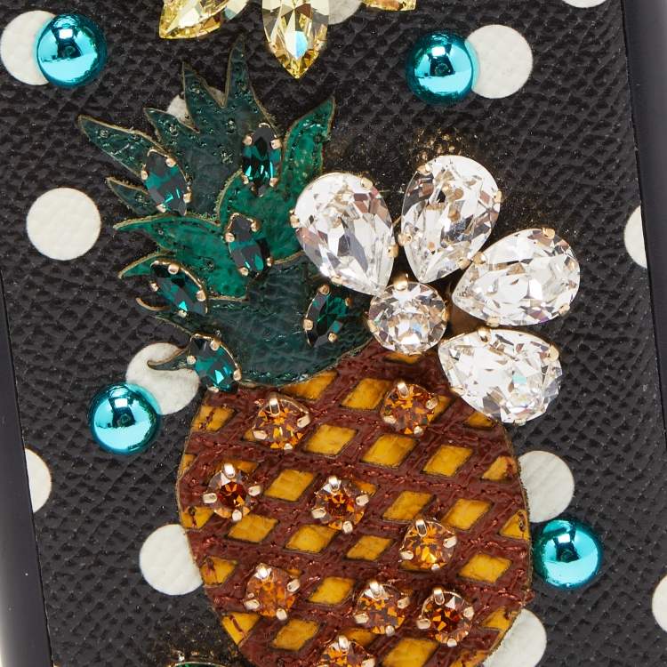 Pre Owned Dolce & Gabbana Black Polkadot Crystal Embellished Leather iPhone 7 Plus Case