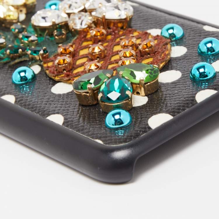 Pre Owned Dolce & Gabbana Black Polkadot Crystal Embellished Leather iPhone 7 Plus Case